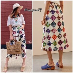 Anthropologie Tiny Carleen Patchwork Quilt Pattern Midi Skirt NWT SIZE XS